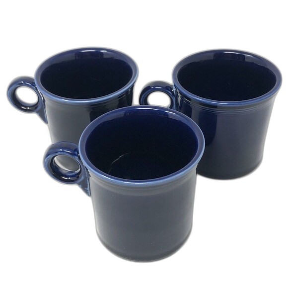 Fiesta Ware Cobalt Blue O Ring Handle Coffee Mug HLC USA Homer Laughlin Set Of 3 - Picture 2 of 12